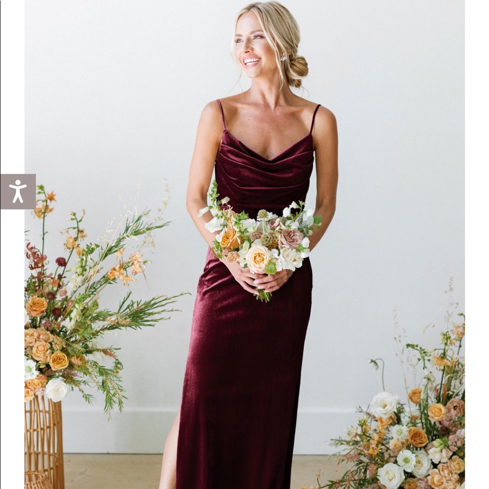 Revelry bridesmaid dress size 4. Color: Burgundy. Material: Velvet. Worn once